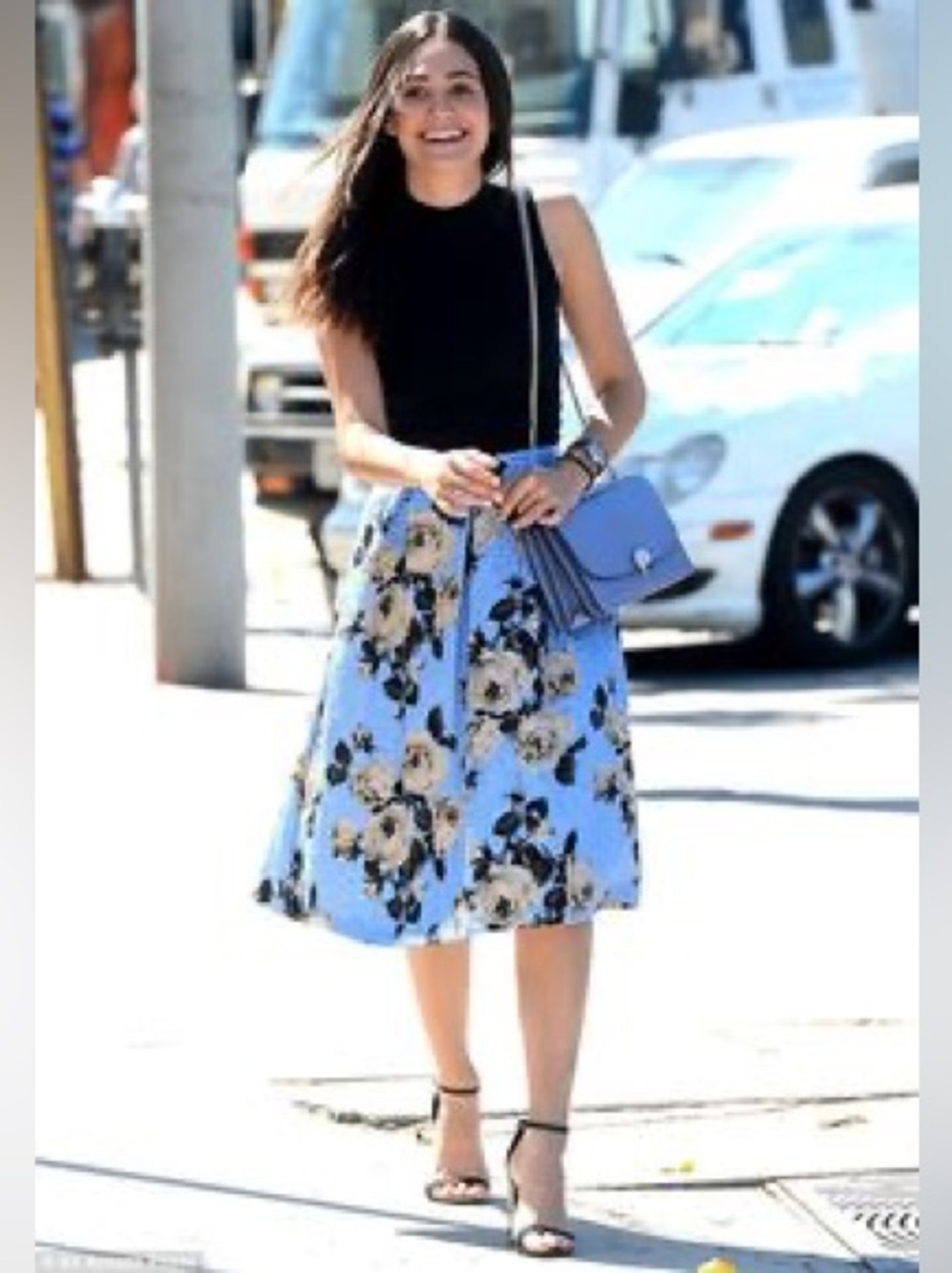 Topshop Blue Floral Embossed Jacquard Midi Skirt